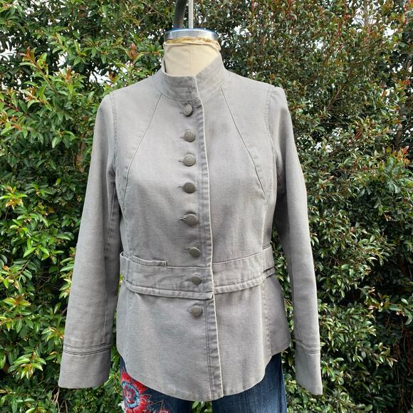 Free People Gray Military Band Button Down Ruffled Cotton Jacket Lined 12 - Picture 3 of 9